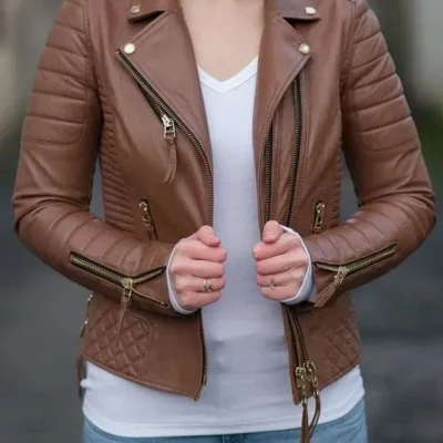 Womens Quilted Brown Leather Jacket