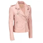 Biker Style Womens Pink Leather Jacket