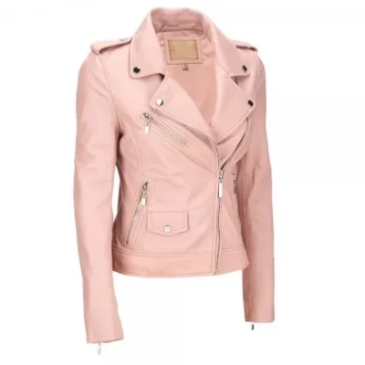Biker Style Womens Pink Leather Jacket